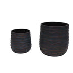 Large Round Planters Set of 2, 16x16 & 12x11, Lightweight Magnesium Oxide, Concrete Texture, Indoor Outdoor