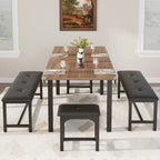 Space-Saving Extendable Dining Set For 4-8, 63 Multi-Functional Table with Benches & Stools, Waterproof, Mark-Resistant, Modern Mid-Century Style