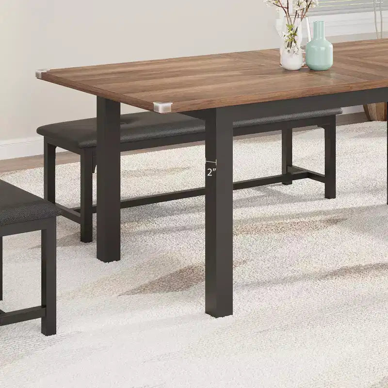 Space-Saving Extendable Dining Set For 4-8, 63 Multi-Functional Table with Benches & Stools, Waterproof, Mark-Resistant, Modern Mid-Century Style
