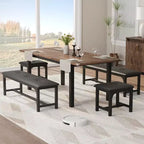 Space-Saving Extendable Dining Set For 4-8, 63 Multi-Functional Table with Benches & Stools, Waterproof, Mark-Resistant, Modern Mid-Century Style