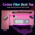 40 inch L Shaped Gaming Desk for Small Space Pink Computer Table with Monitor Stand and 3 Tier Storage Shelves Carbon Fiber