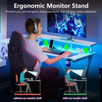 40 inch L Shaped Gaming Desk for Small Space Pink Computer Table with Monitor Stand and 3 Tier Storage Shelves Carbon Fiber