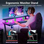 39 inch Black Gaming Desk Small L Shaped Computer Table with Monitor Stand Storage Shelves Modern Gamer Corner Desk Office Space Saving PC Room Desk