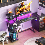 39 inch Black Gaming Desk Small L Shaped Computer Table with Monitor Stand Storage Shelves Modern Gamer Corner Desk Office Space Saving PC Room Desk