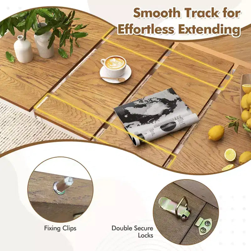 Costway Extendable Dining Table Folding Kitchen Table for 4-8 People w/ Rubber Wood Legs
