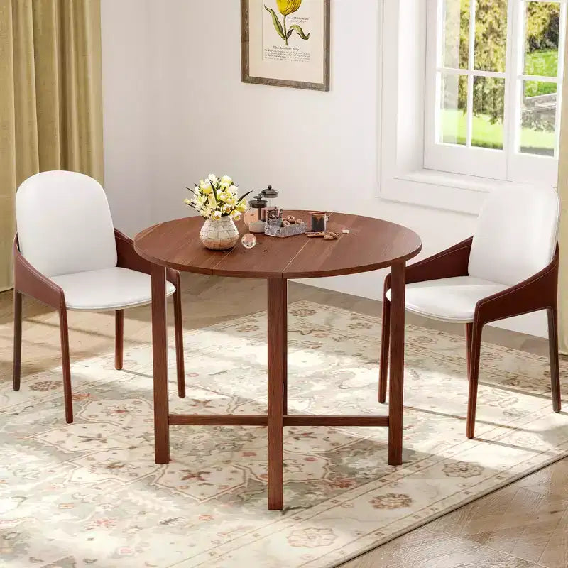 Costway 36 Foldable Kitchen Table Round Dining Table w/Solid Rubber Wood Legs