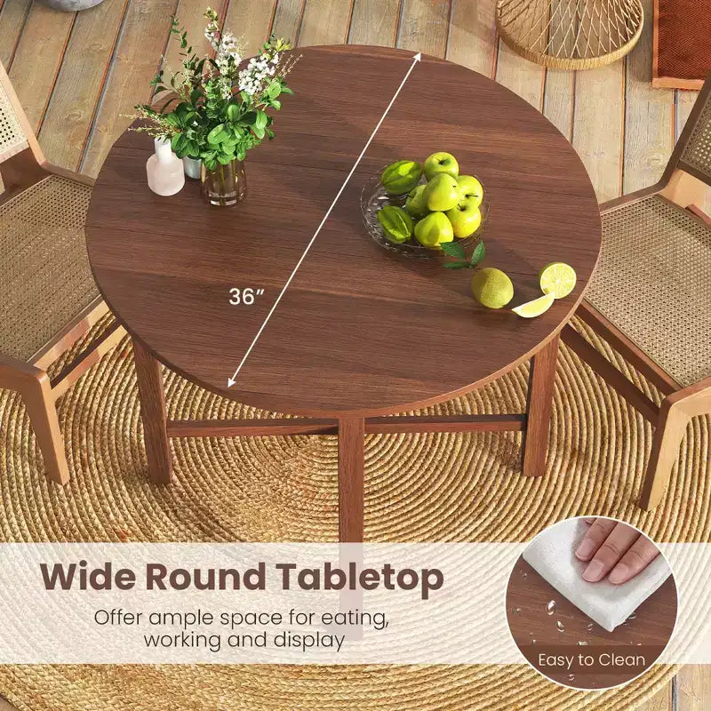 Costway 36 Foldable Kitchen Table Round Dining Table w/Solid Rubber Wood Legs