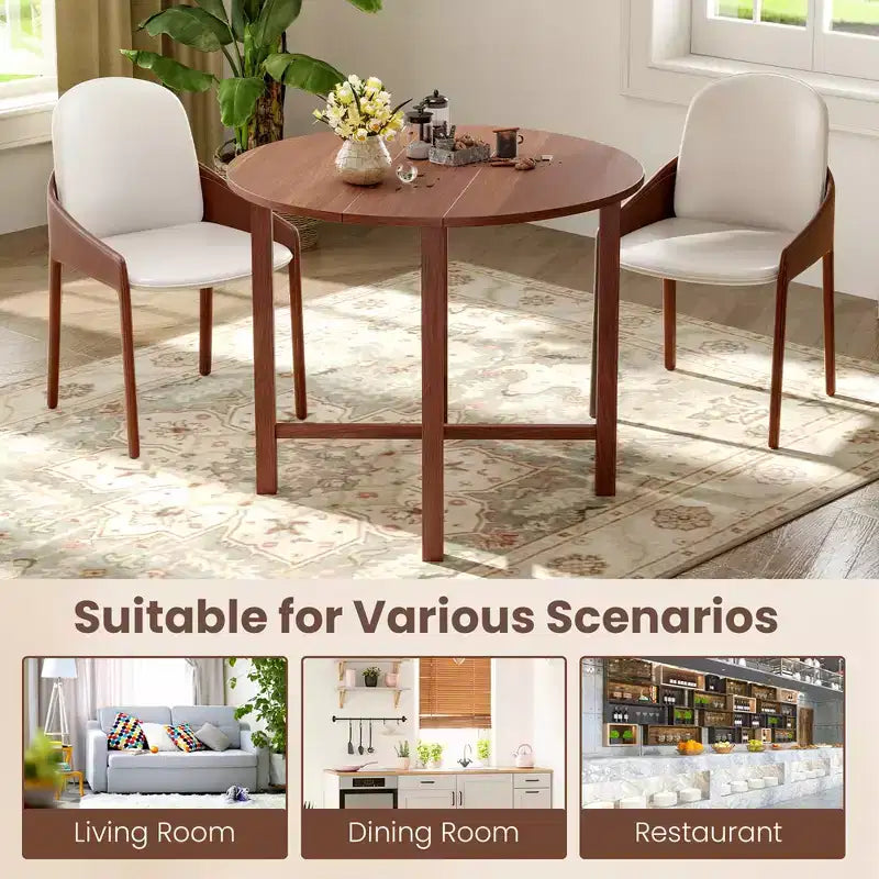 Costway 36 Foldable Kitchen Table Round Dining Table w/Solid Rubber Wood Legs
