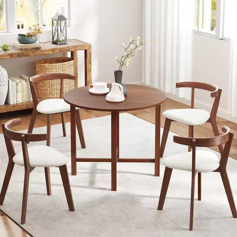 Costway 36 Foldable Kitchen Table Round Dining Table w/Solid Rubber Wood Legs