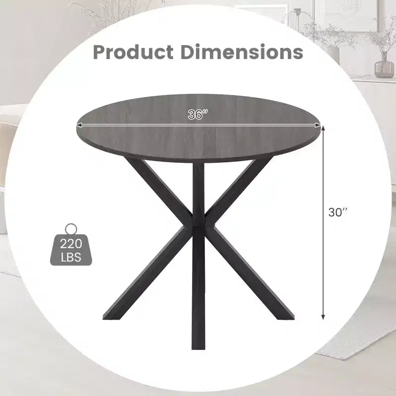 Costway 36 Round Farmhouse Dining Table for 4 w/Stable Intersecting Pedestal Base Black