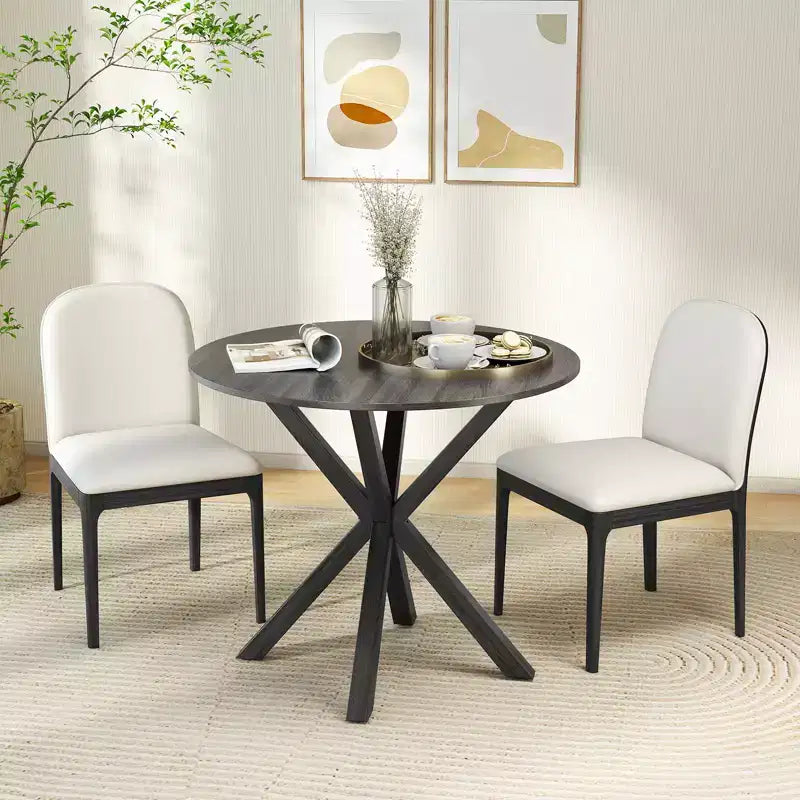 Costway 36 Round Farmhouse Dining Table for 4 w/Stable Intersecting Pedestal Base Black