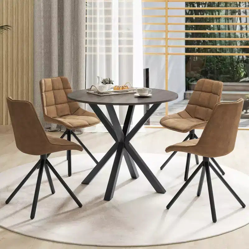 Costway 36 Round Farmhouse Dining Table for 4 w/Stable Intersecting Pedestal Base Black