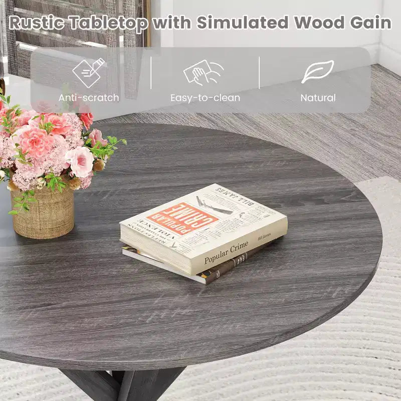 Costway 36 Round Farmhouse Dining Table for 4 w/Stable Intersecting Pedestal Base Black