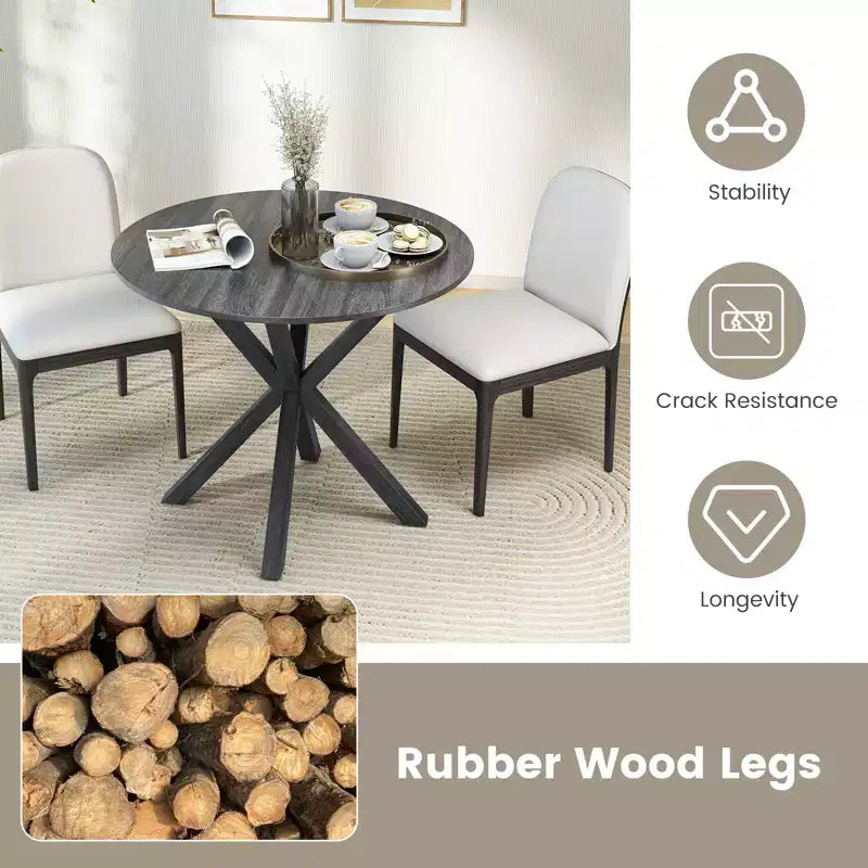 Costway 36 Round Farmhouse Dining Table for 4 w/Stable Intersecting Pedestal Base Black