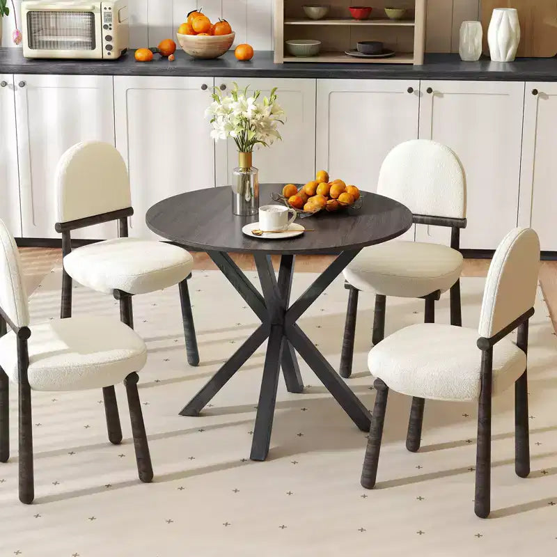 Costway 36 Round Farmhouse Dining Table for 4 w/Stable Intersecting Pedestal Base Black