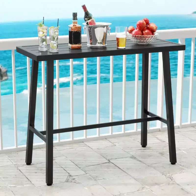 Costway Metal Frame Rectangle Dining Table Accommodates 4-6 People w/ Foot Pedal