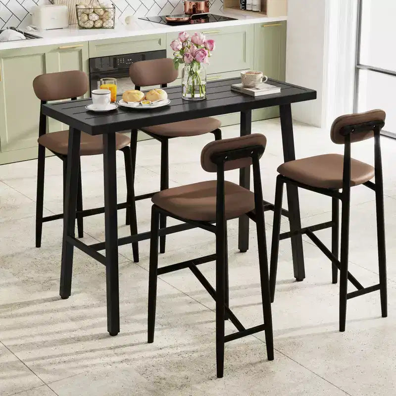 Costway Metal Frame Rectangle Dining Table Accommodates 4-6 People w/ Foot Pedal