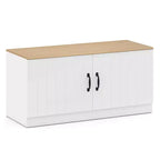 Costway 2-Door Shoe Bench wirh Adjustable Shelves Hidden Storage Space Natural + White/Whi5te