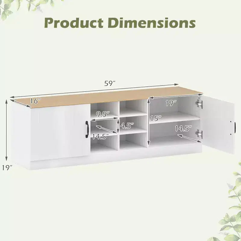 Costway 2-Door Shoe Bench wirh Adjustable Shelves Hidden Storage Space Natural + White/Whi5te