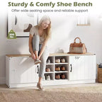 Costway 2-Door Shoe Bench wirh Adjustable Shelves Hidden Storage Space Natural + White/Whi5te