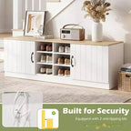 Costway 2-Door Shoe Bench wirh Adjustable Shelves Hidden Storage Space Natural + White/Whi5te