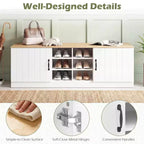 Costway 2-Door Shoe Bench wirh Adjustable Shelves Hidden Storage Space Natural + White/Whi5te