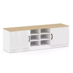 Costway 2-Door Shoe Bench wirh Adjustable Shelves Hidden Storage Space Natural + White/Whi5te