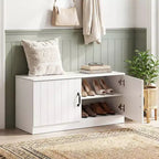 Costway 2-Door Shoe Bench wirh Adjustable Shelves Hidden Storage Space Natural + White/Whi5te