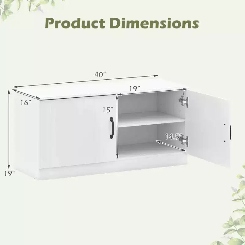 Costway 2-Door Shoe Bench wirh Adjustable Shelves Hidden Storage Space Natural + White/Whi5te