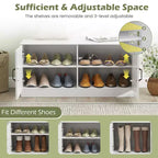 Costway 2-Door Shoe Bench wirh Adjustable Shelves Hidden Storage Space Natural + White/Whi5te