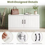 Costway 2-Door Shoe Bench wirh Adjustable Shelves Hidden Storage Space Natural + White/Whi5te