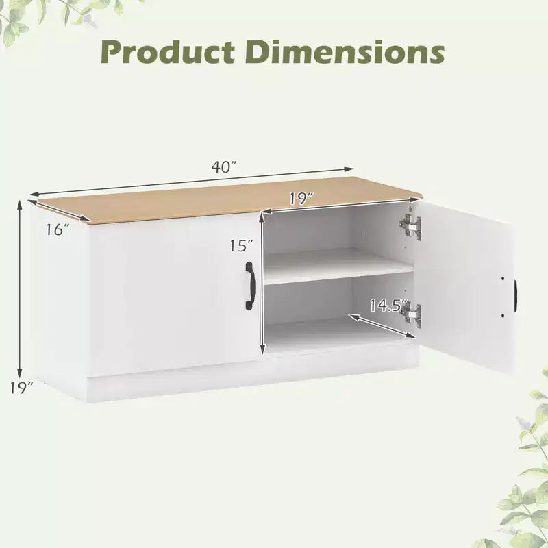 Costway 2-Door Shoe Bench wirh Adjustable Shelves Hidden Storage Space Natural + White/Whi5te