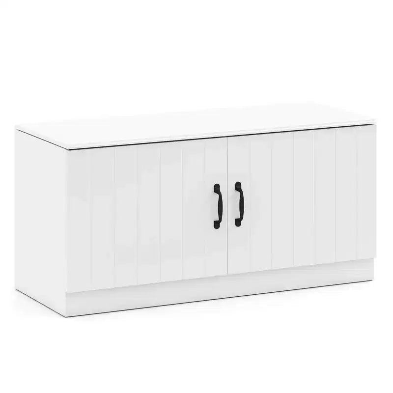 Costway 2-Door Shoe Bench wirh Adjustable Shelves Hidden Storage Space Natural + White/Whi5te