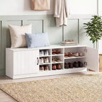 Costway 2-Door Shoe Bench wirh Adjustable Shelves Hidden Storage Space Natural + White/Whi5te