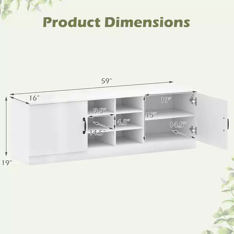 Costway 2-Door Shoe Bench wirh Adjustable Shelves Hidden Storage Space Natural + White/Whi5te