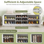 Costway 2-Door Shoe Bench wirh Adjustable Shelves Hidden Storage Space Natural + White/Whi5te