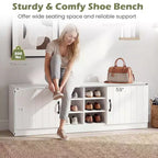 Costway 2-Door Shoe Bench wirh Adjustable Shelves Hidden Storage Space Natural + White/Whi5te