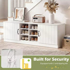 Costway 2-Door Shoe Bench wirh Adjustable Shelves Hidden Storage Space Natural + White/Whi5te