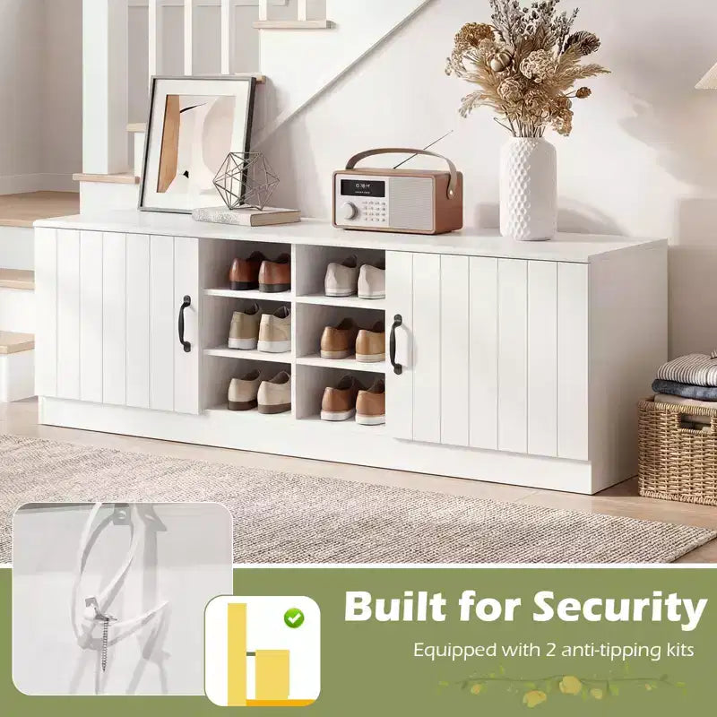 Costway 2-Door Shoe Bench wirh Adjustable Shelves Hidden Storage Space Natural + White/Whi5te