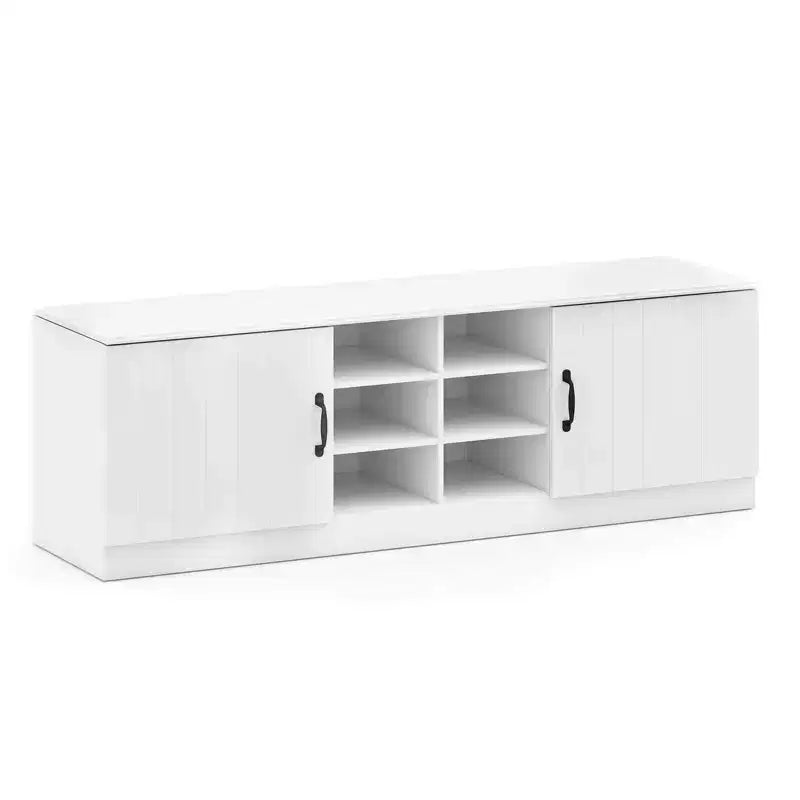 Costway 2-Door Shoe Bench wirh Adjustable Shelves Hidden Storage Space Natural + White/Whi5te