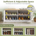 Costway 2-Door Shoe Bench wirh Adjustable Shelves Hidden Storage Space Natural + White/Whi5te