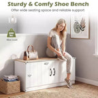 Costway 2-Door Shoe Bench wirh Adjustable Shelves Hidden Storage Space Natural + White/Whi5te