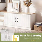 Costway 2-Door Shoe Bench wirh Adjustable Shelves Hidden Storage Space Natural + White/Whi5te