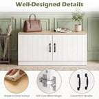Costway 2-Door Shoe Bench wirh Adjustable Shelves Hidden Storage Space Natural + White/Whi5te