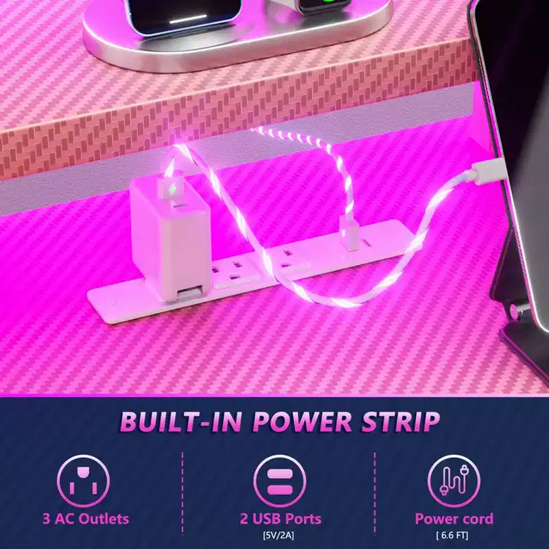 47 inch L Shaped Gaming Desk Pink Small Spaces Corner Computer Table with Monitor Stand Storage Shelves Gamer Desk Carbon Fiber Sturdy PC Room Desk