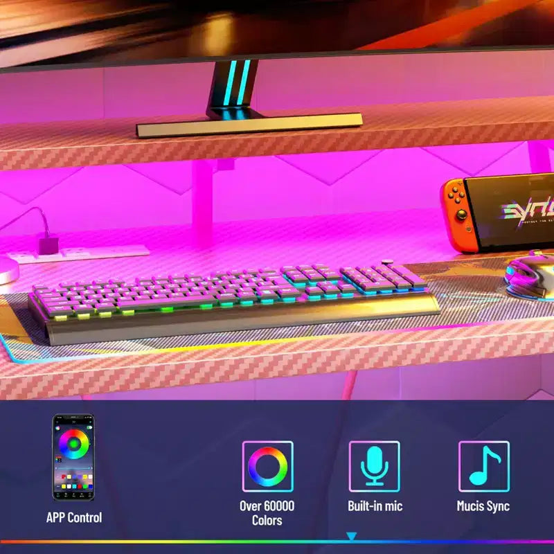 47 inch L Shaped Gaming Desk Pink Small Spaces Corner Computer Table with Monitor Stand Storage Shelves Gamer Desk Carbon Fiber Sturdy PC Room Desk