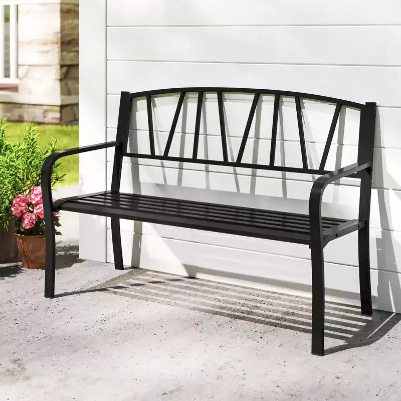 Costway 50.5 Patio Metal Bench w/ Curved Armrests & Minimalist Backrest for Backyard