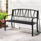 Costway 50.5 Patio Metal Bench w/ Curved Armrests & Minimalist Backrest for Backyard