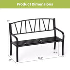Costway 50.5 Patio Metal Bench w/ Curved Armrests & Minimalist Backrest for Backyard