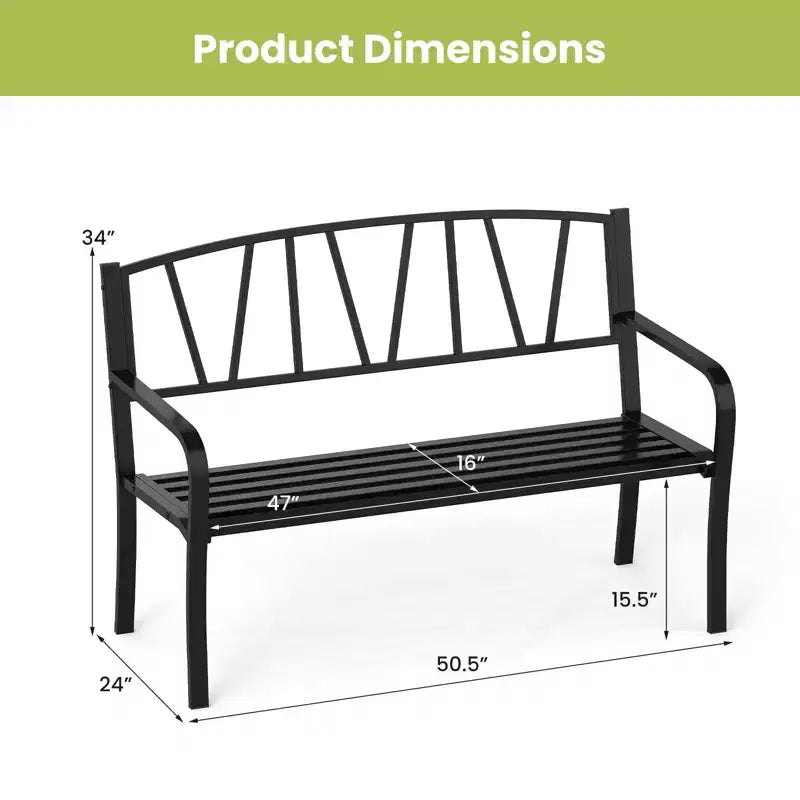 Costway 50.5 Patio Metal Bench w/ Curved Armrests & Minimalist Backrest for Backyard